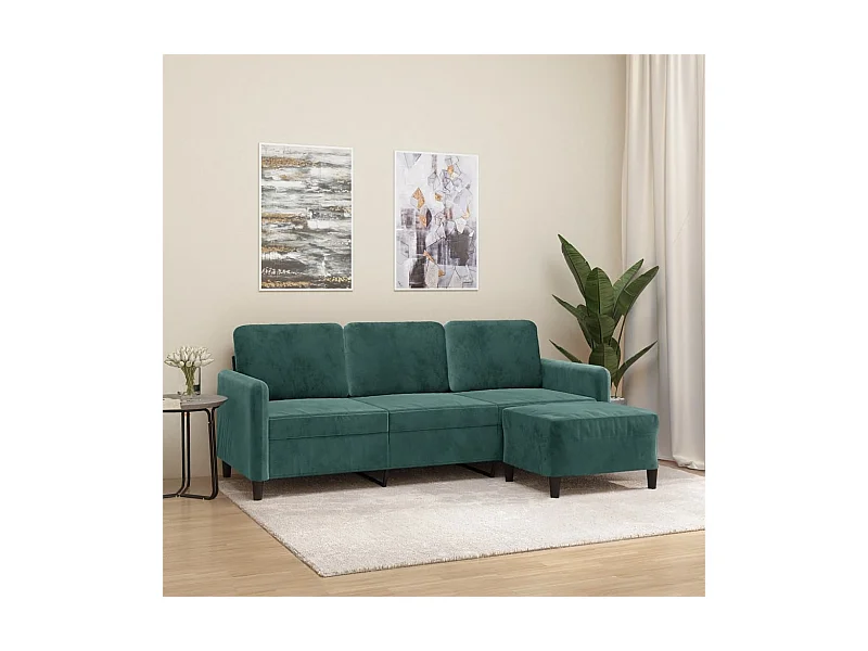 Divano a 3 Posti con Poggiapiedi Verde scuro 180 cm in Velluto