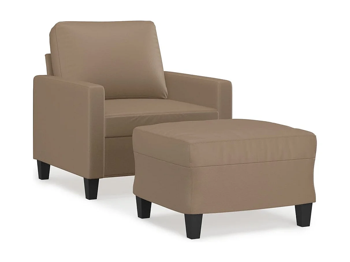 Sillón con taburete cuero sintético color capuchino 60 cm