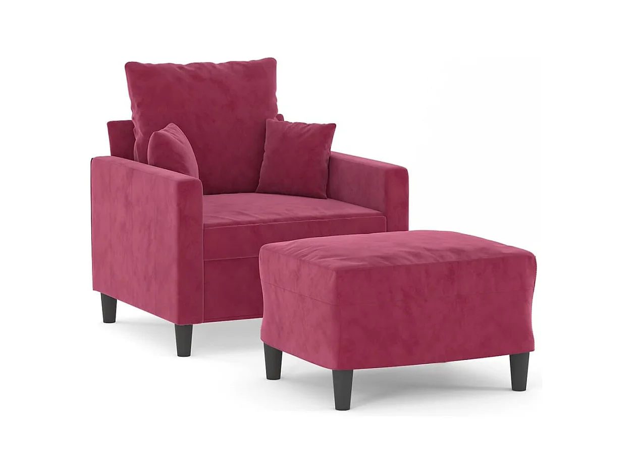 Fauteuil met voetenbank 60 cm fluweel wijnrood