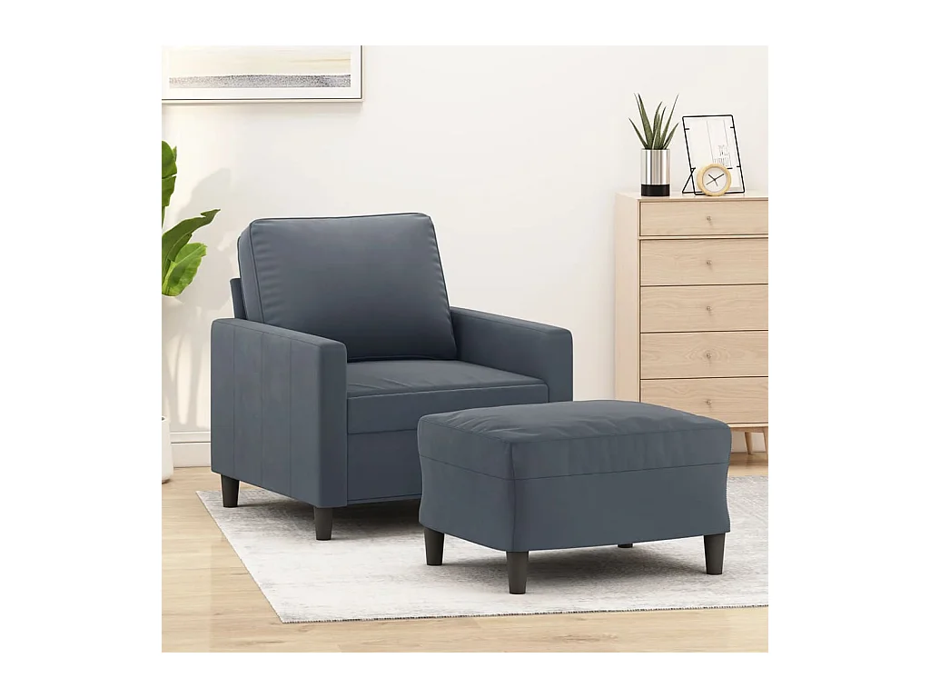 Fauteuil avec repose-pied Gris foncé 60 cm Velours