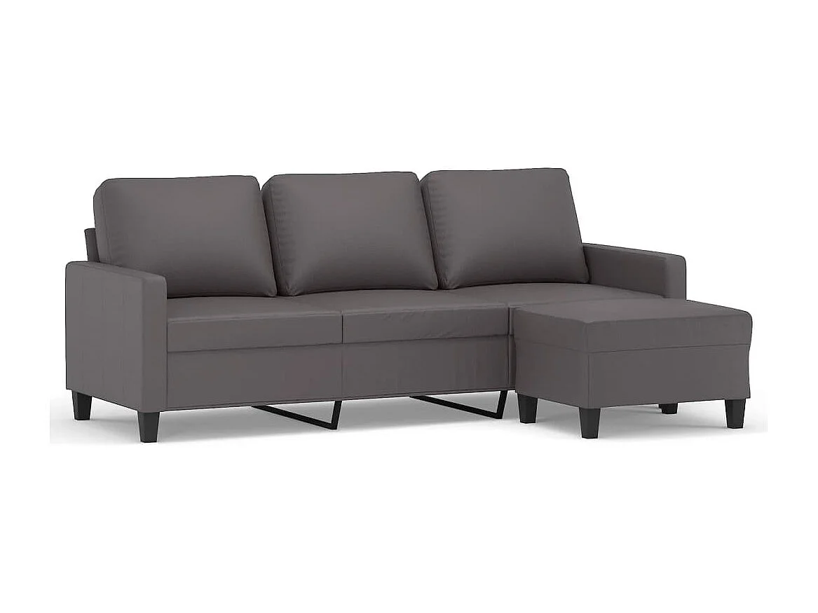Canapé à 3 places avec repose-pieds Gris 180 cm Similicuir