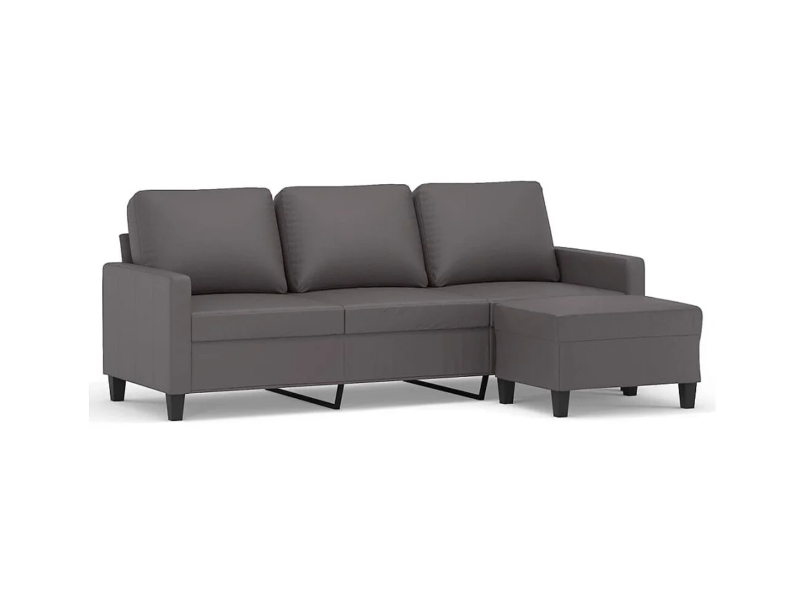 Canapé à 3 places avec repose-pieds Gris 180 cm Similicuir