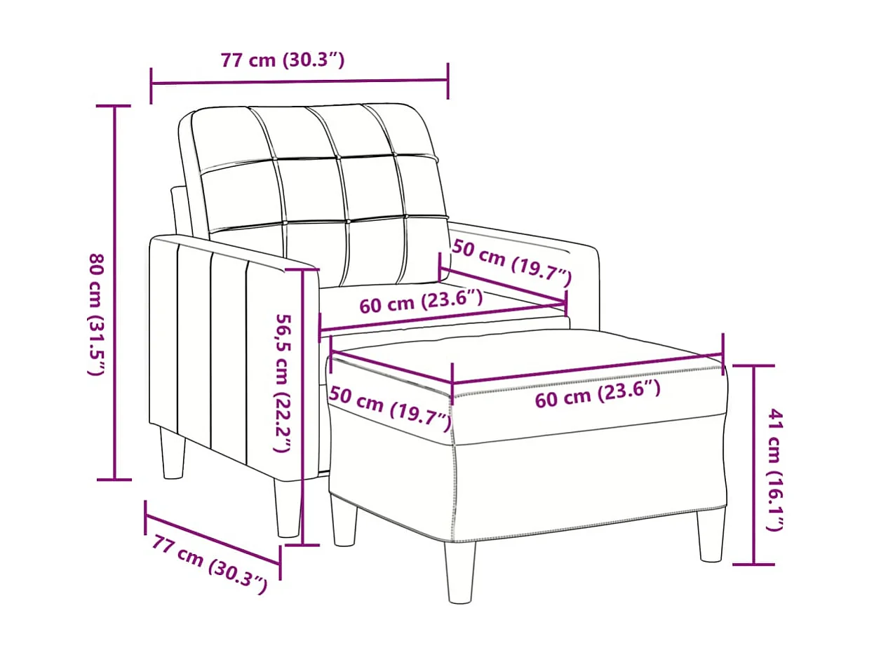 Fauteuil avec repose-pied Gris foncé 60 cm Velours