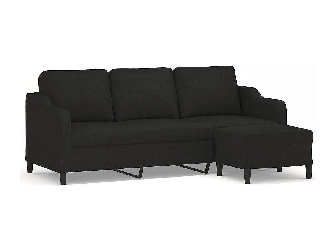 Sofá de 3 plazas con taburete de tela negro 180 cm