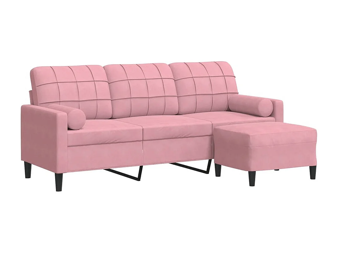 3-Sitzer-Sofa mit Hocker Rosa 180 cm Samt