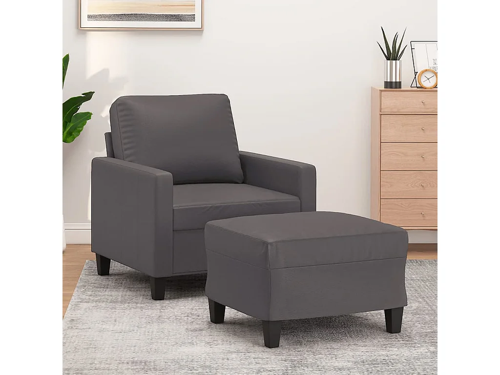 Fauteuil avec repose-pied Gris 60 cm Similicuir