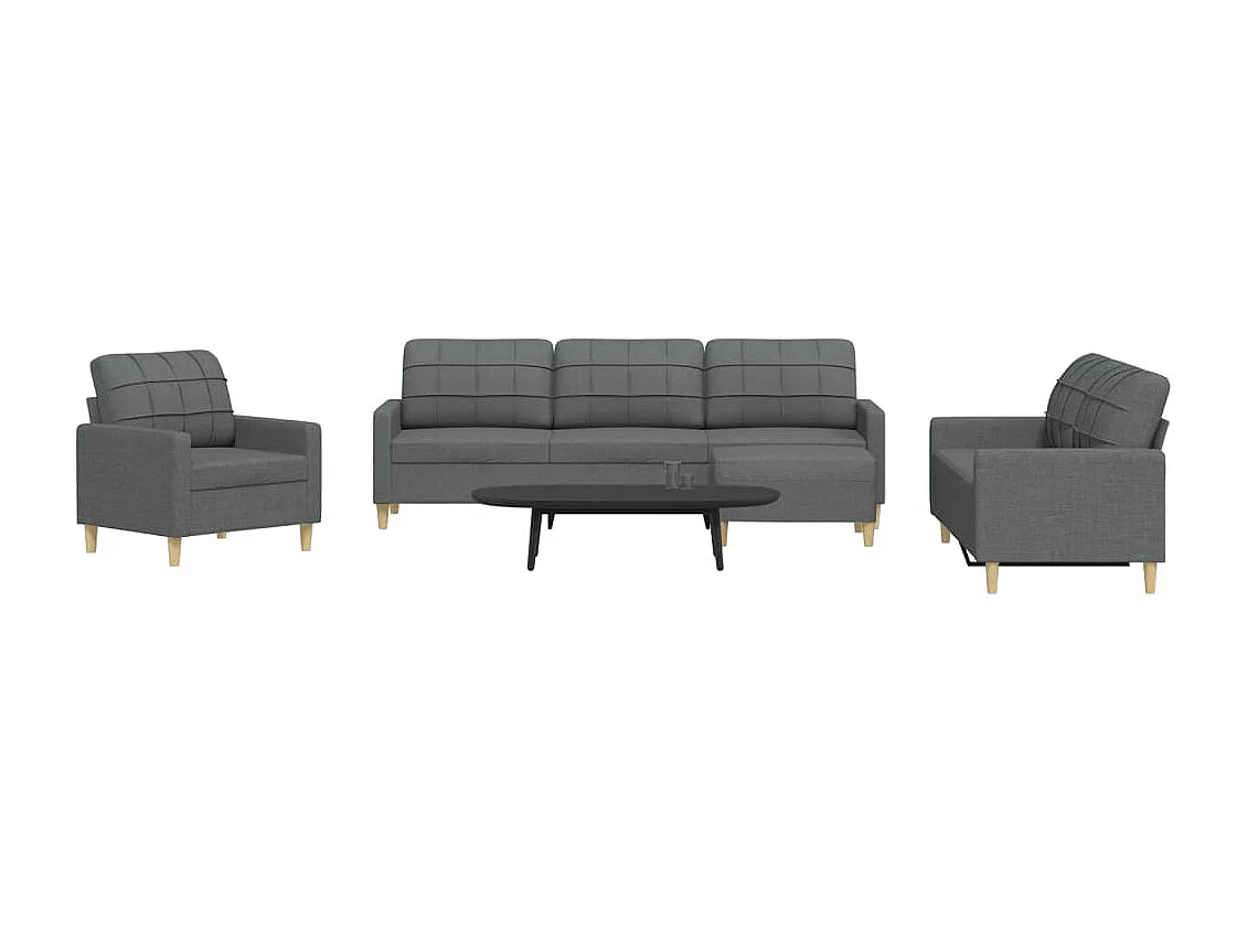 Set di Divani 4 pz con Poggiapiedi Grigio Scuro in Tessuto