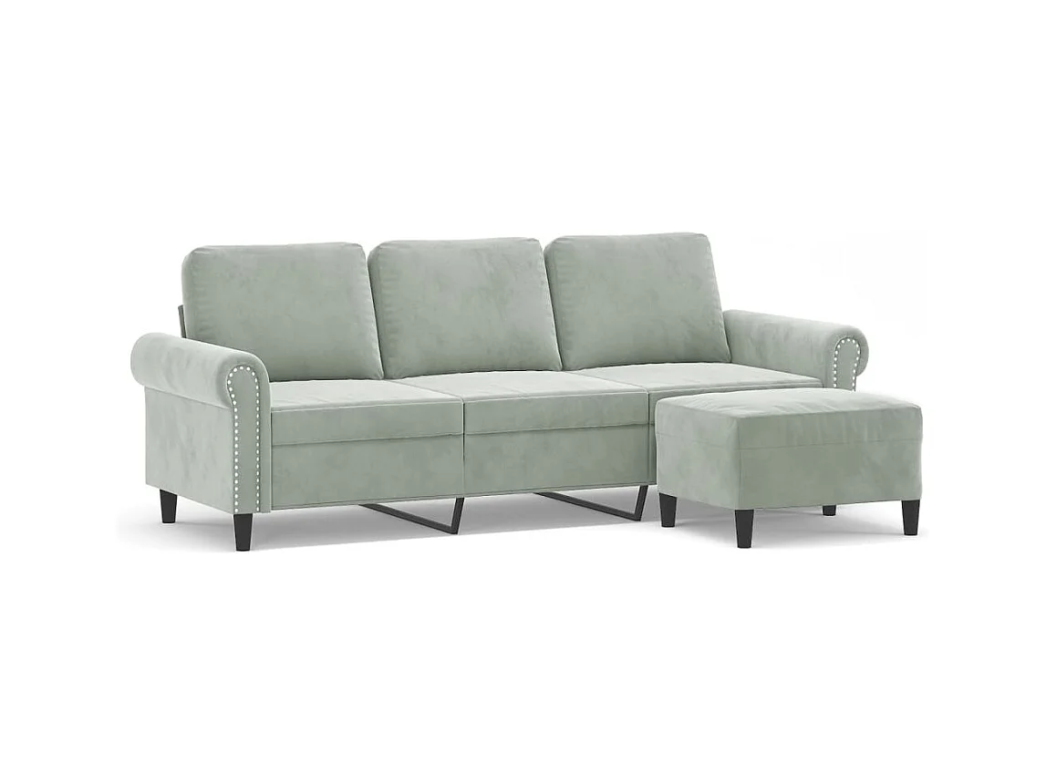 Canapé à 3 places avec repose-pieds Gris clair 180 cm Velours