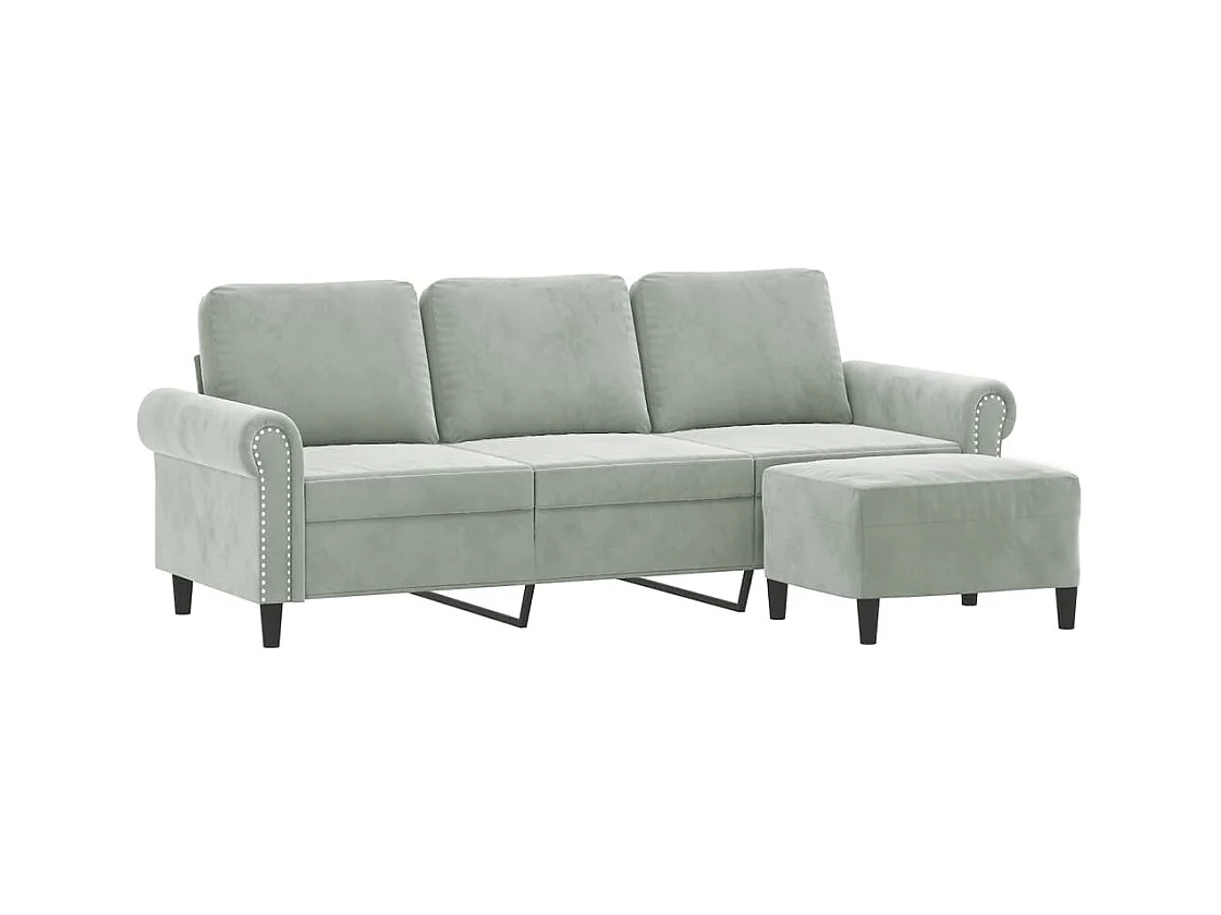 Canapé à 3 places avec repose-pieds Gris clair 180 cm Velours