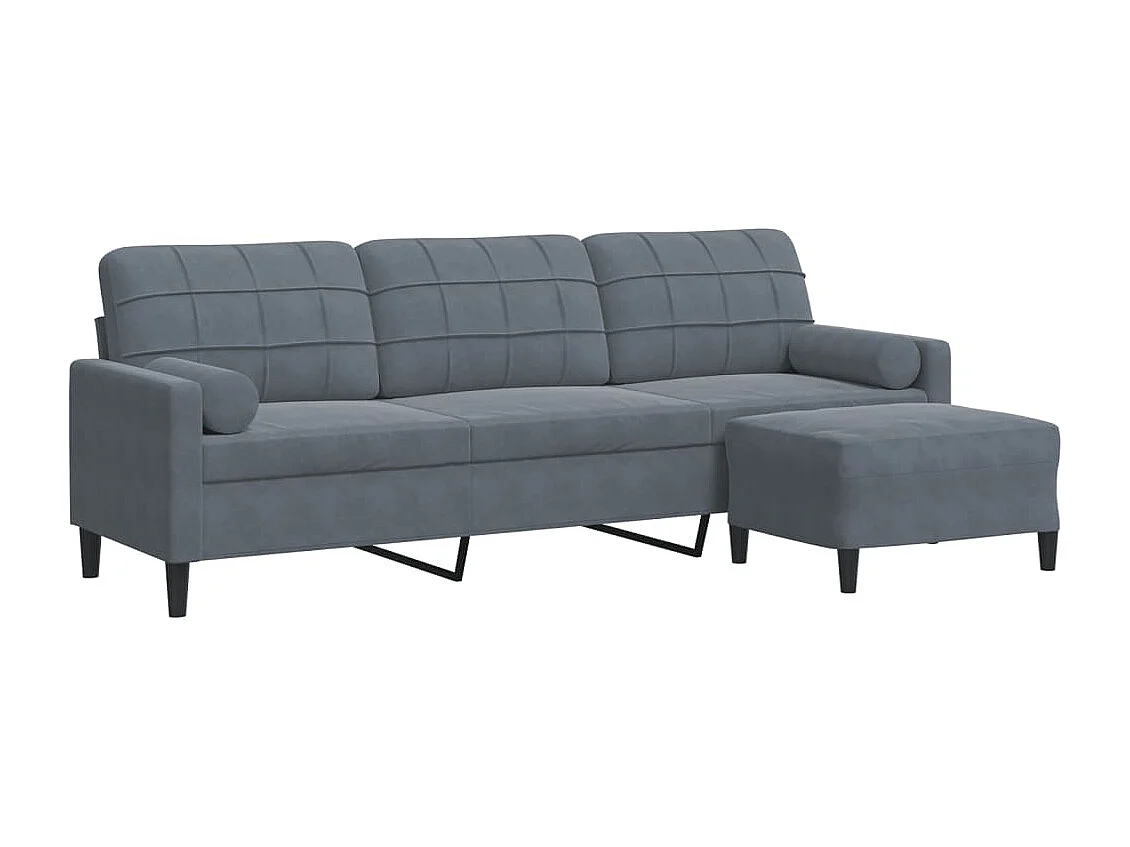 Sofá de 3 plazas con taburete de terciopelo gris oscuro 210 cm