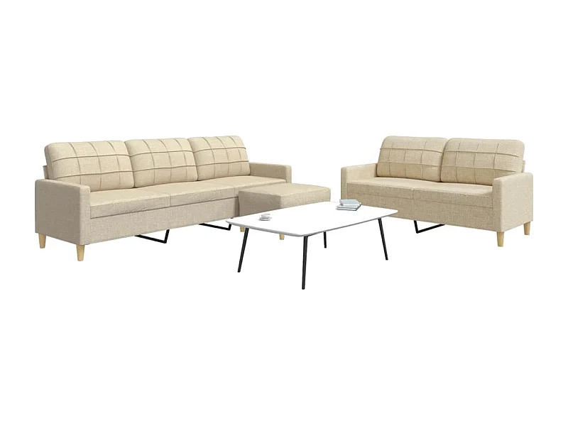Set di Divani 3 pz con Poggiapiedi Crema in Tessuto