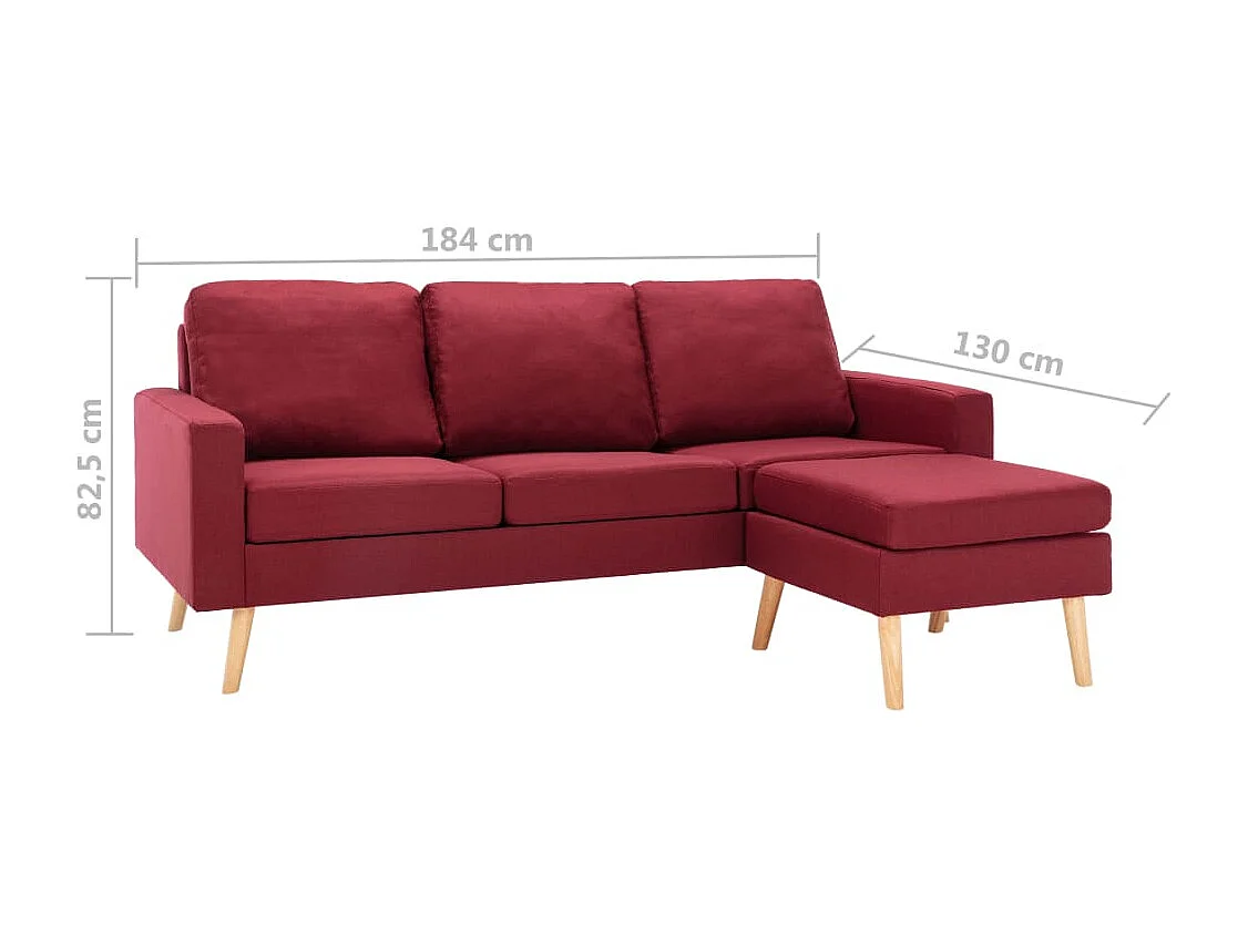 Canapé à 3 places avec repose-pied Rouge bordeaux Tissu