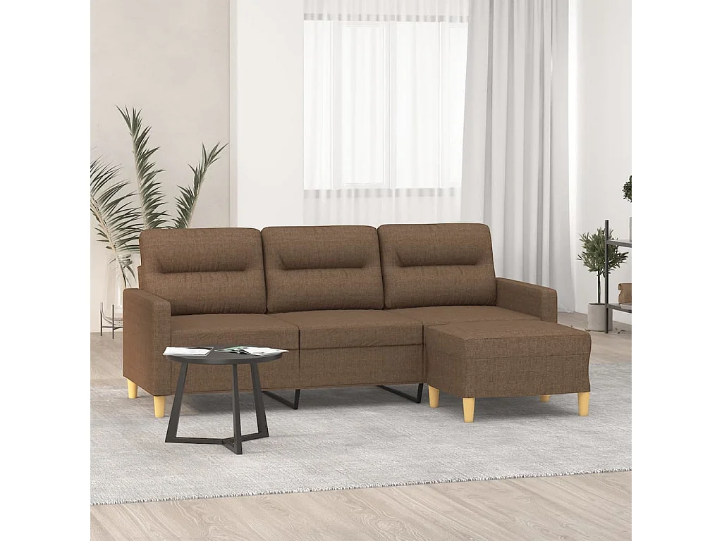 3-Sitzer-Sofa mit Hocker Braun 180 cm Stoff
