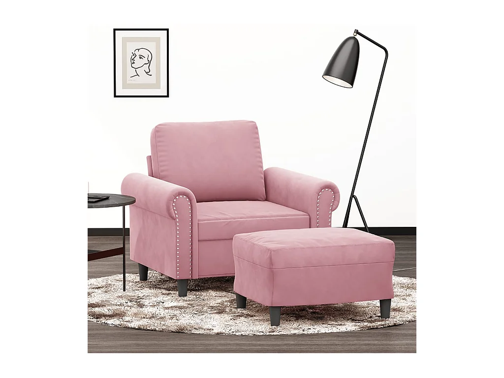 Poltrona con Poggiapiedi Rosa 60 cm Velluto