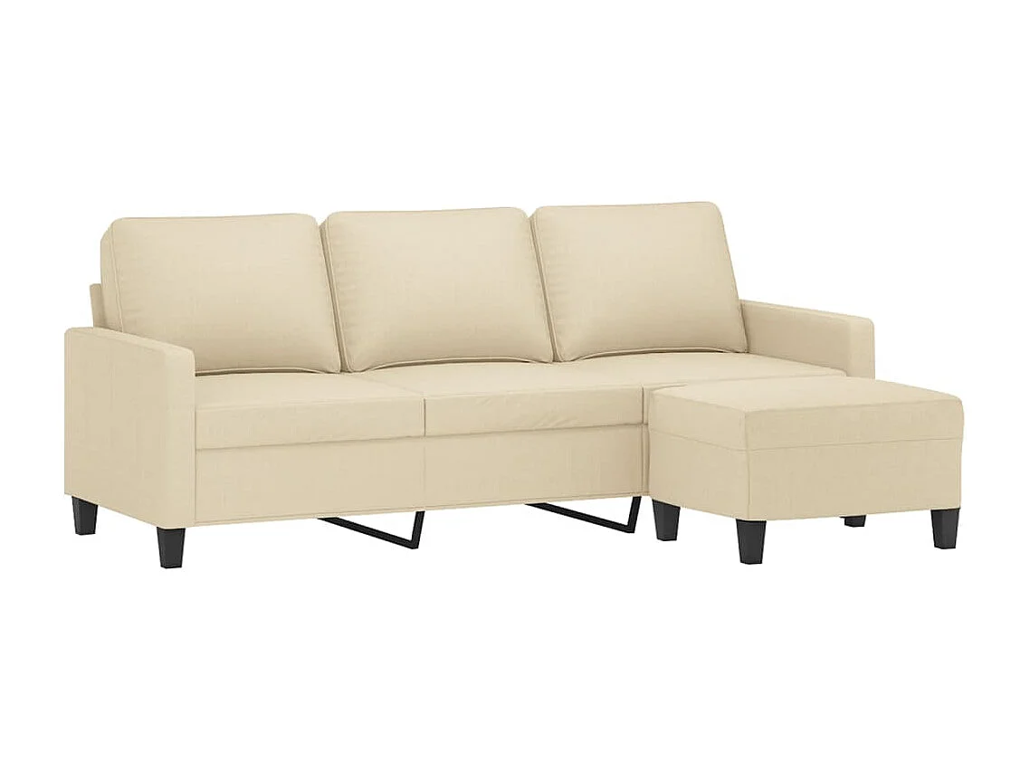 3-Sitzer-Sofa mit Hocker Creme 180 cm Stoff