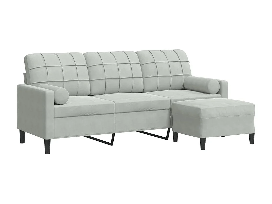 Canapé à 3 places avec repose-pieds Gris clair 180 cm Velours