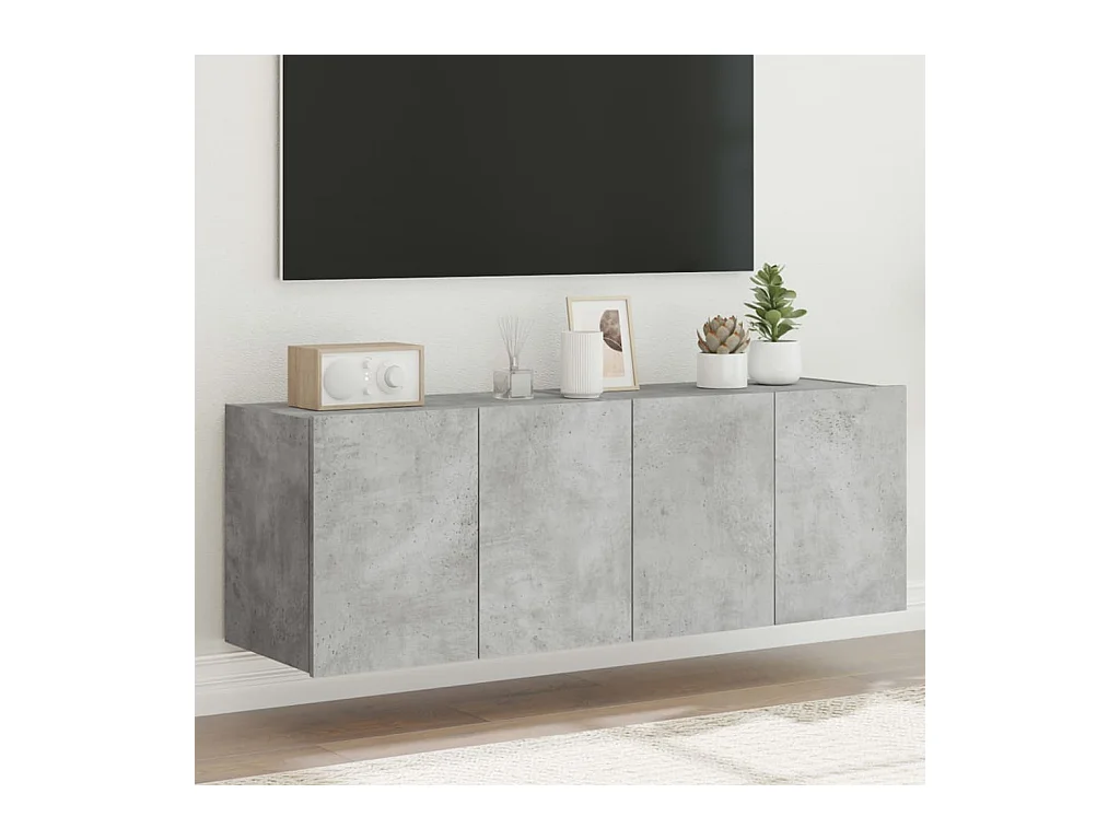 Meubles TV muraux et lumières LED 2pcs gris béton 60x35x41 cm