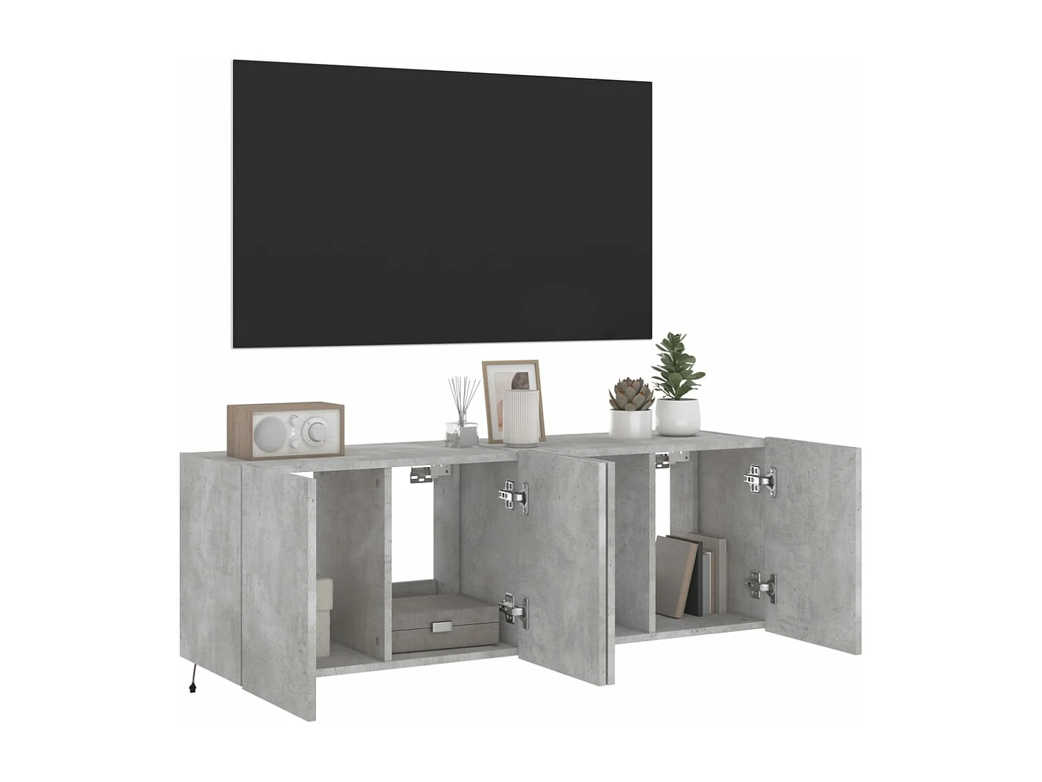 Meubles TV muraux et lumières LED 2pcs gris béton 60x35x41 cm