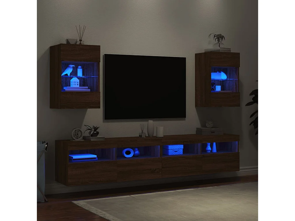 Meubles TV muraux lumières LED 2 pcs chêne marron 40x30x60,5 cm