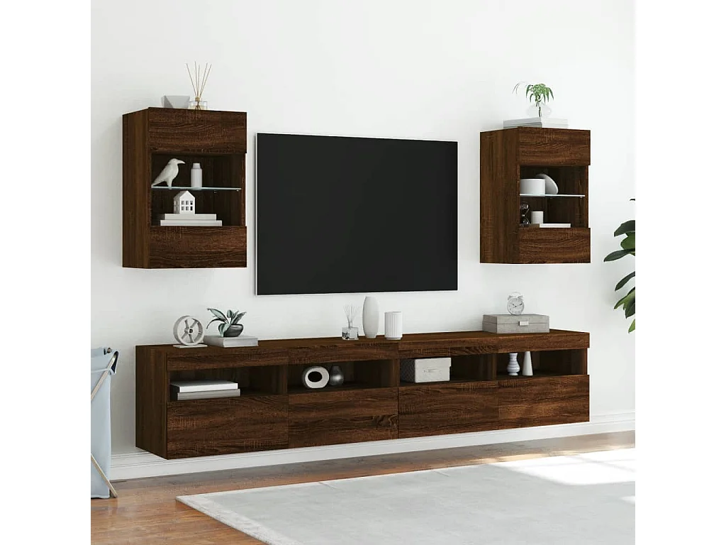 Meubles TV muraux lumières LED 2 pcs chêne marron 40x30x60,5 cm