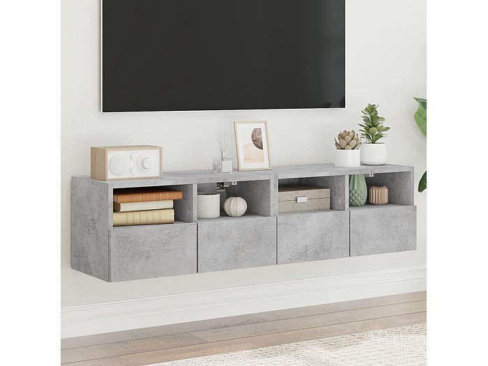 VidaXL Mobili TV A Muro Con LED 4pz Grigio Cemento Legno Multistrato 83499670