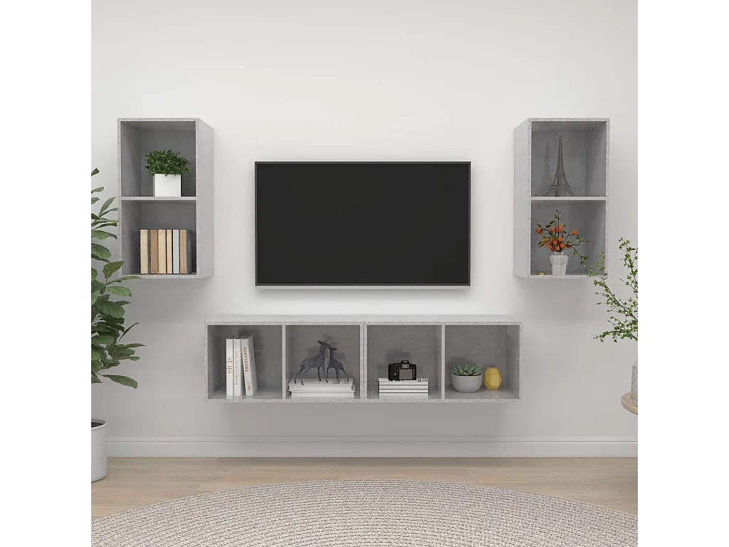 Mobile TV a Parete 4 pz Grigio Cemento in Truciolato