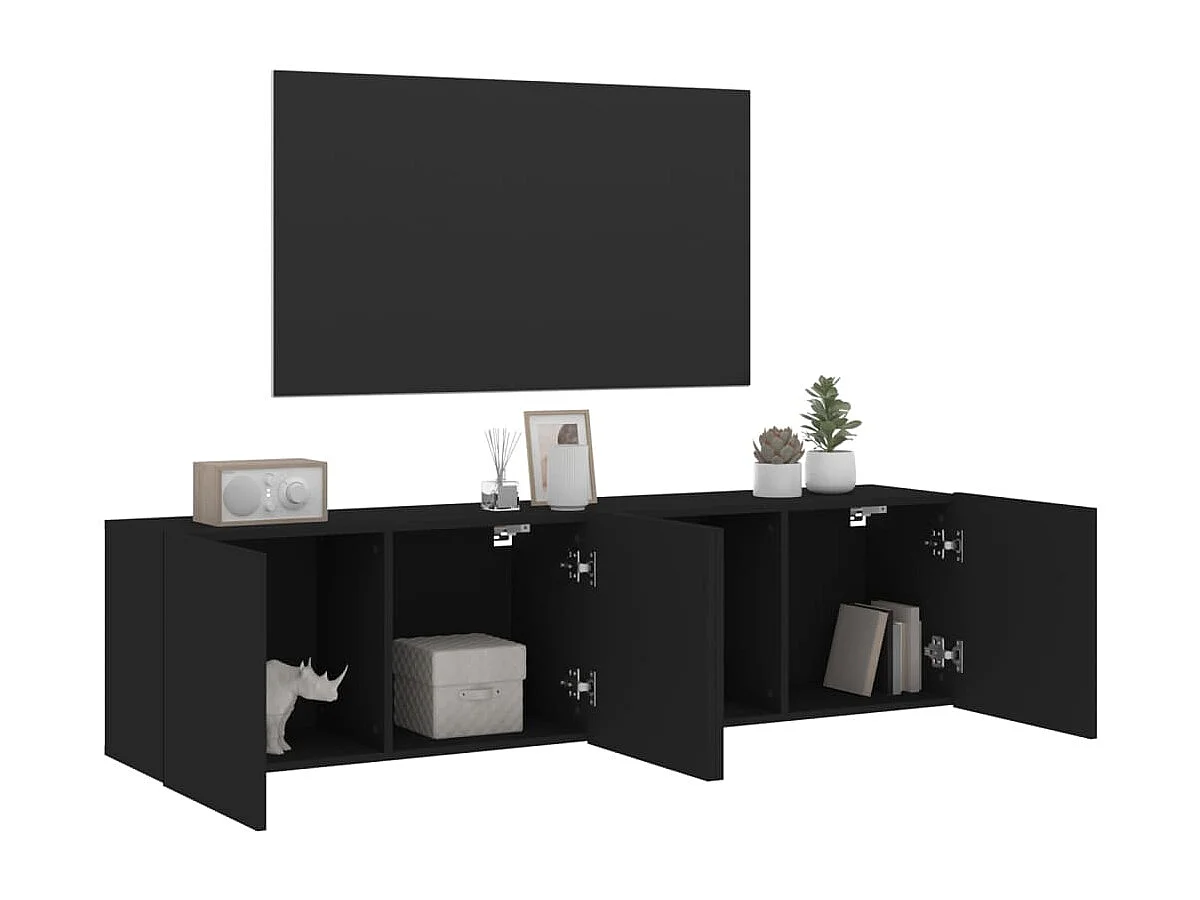 TV-Wandschränke 2 Stk. Schwarz 80x30x41 cm