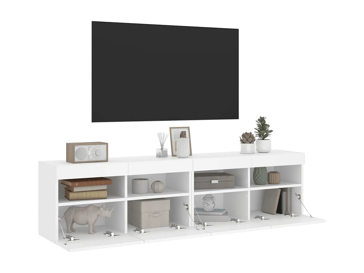 Mobili TV a Parete con Luci LED 2pz Bianchi 80x30x40 cm