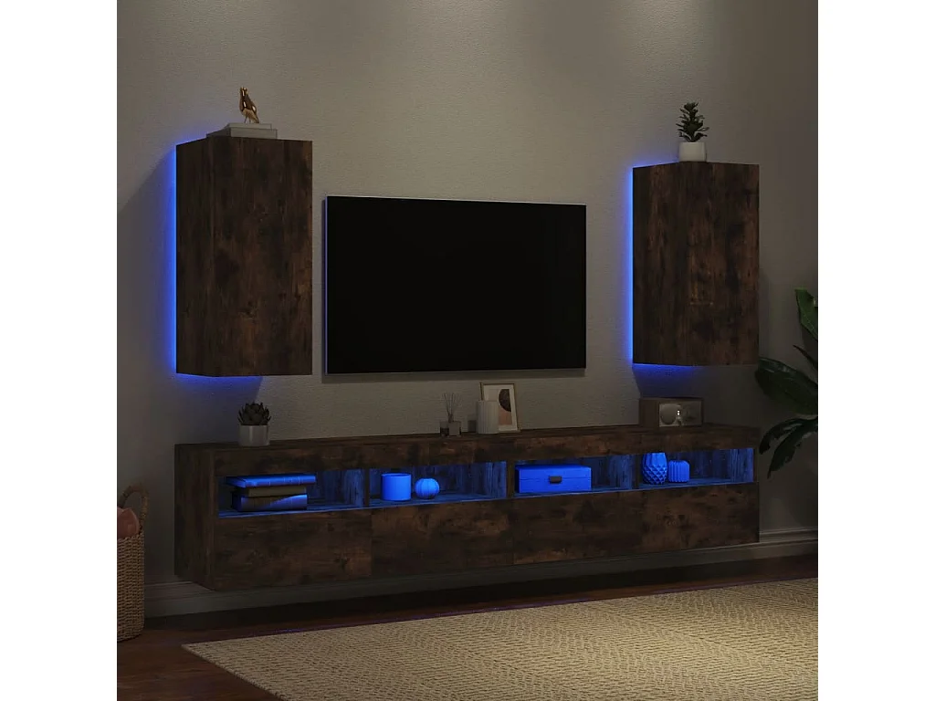 TV-Wandschränke mit LED-Leuchten 2 Stk. Räuchereiche