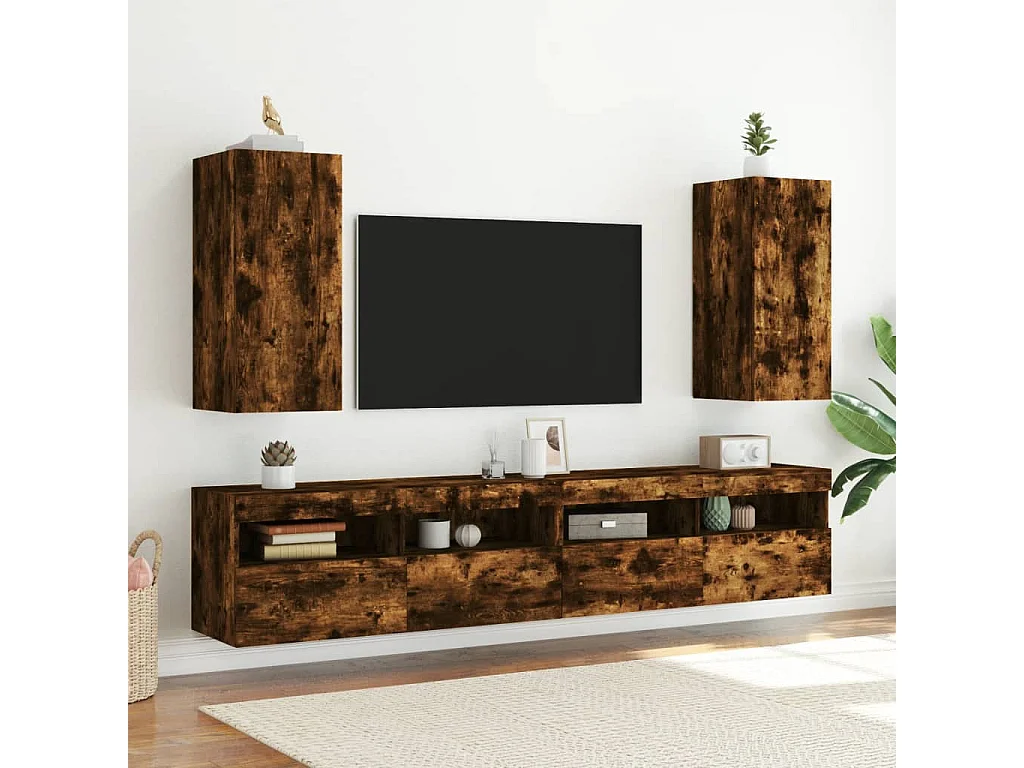 TV-Wandschränke mit LED-Leuchten 2 Stk. Räuchereiche