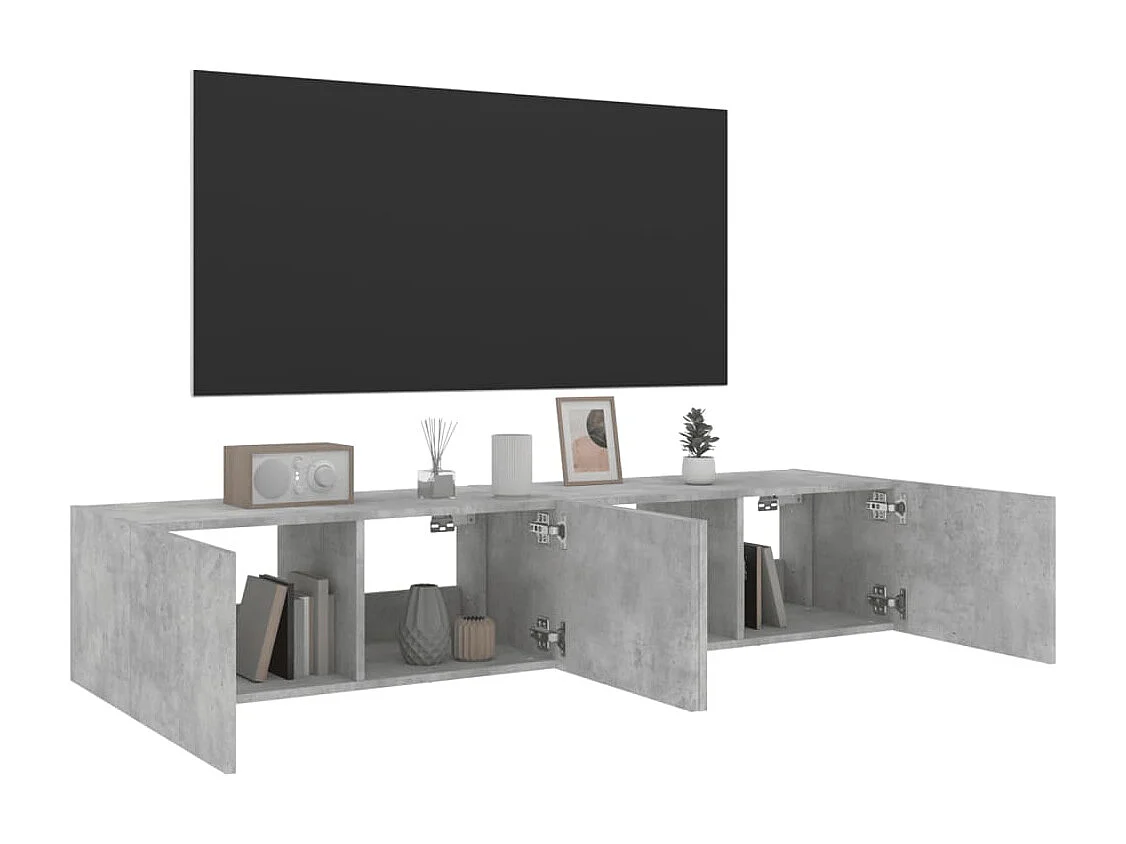 Mobili TV a Parete con Luci LED 2pz Grigio Cemento 80x35x31 cm