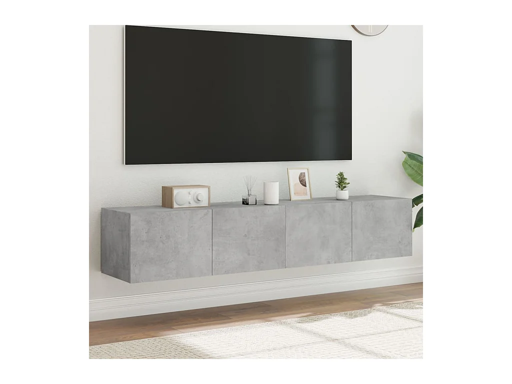 Meubles TV muraux et lumières LED 2pcs gris béton 80x35x31 cm