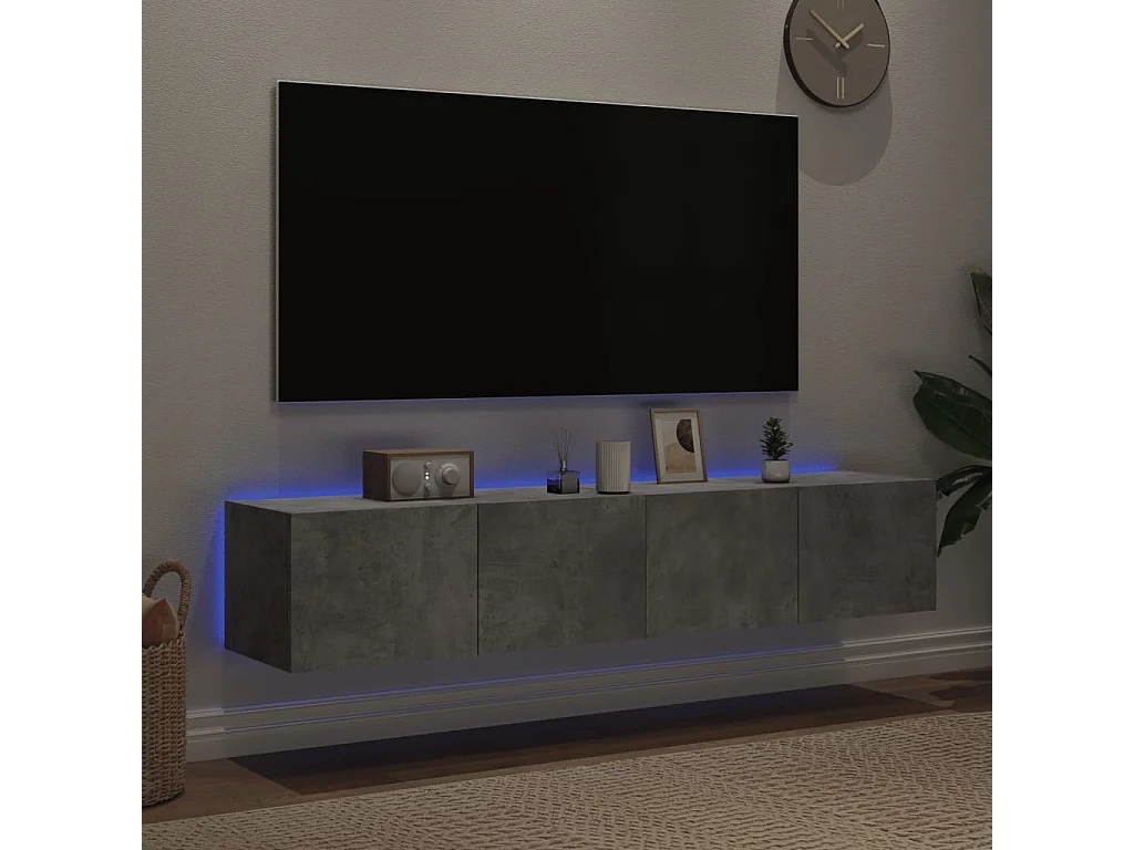 Meubles TV muraux et lumières LED 2pcs gris béton 80x35x31 cm