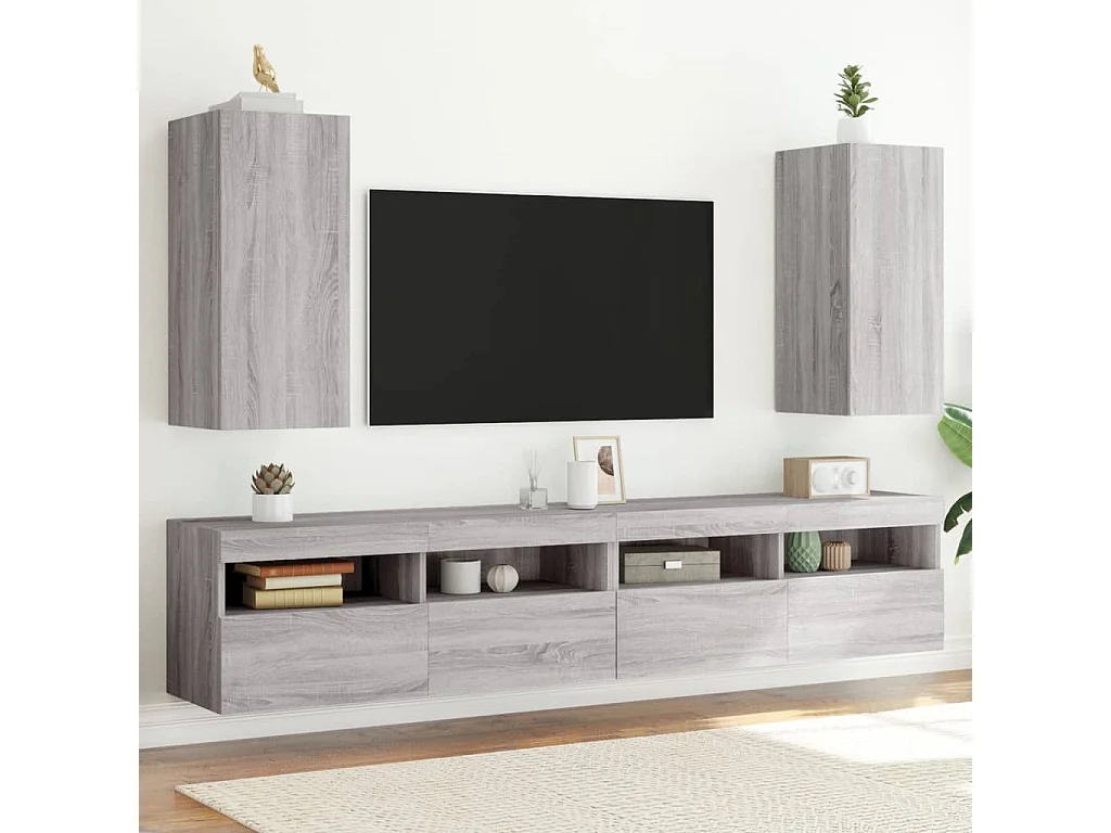 Muebles TV pared con luces LED 2 uds gris Sonoma 30,5x35x70 cm