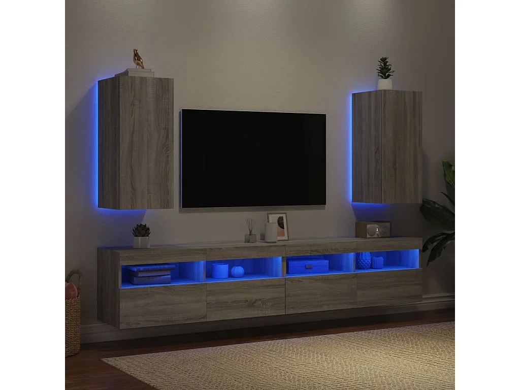 Muebles TV pared con luces LED 2 uds gris Sonoma 30,5x35x70 cm
