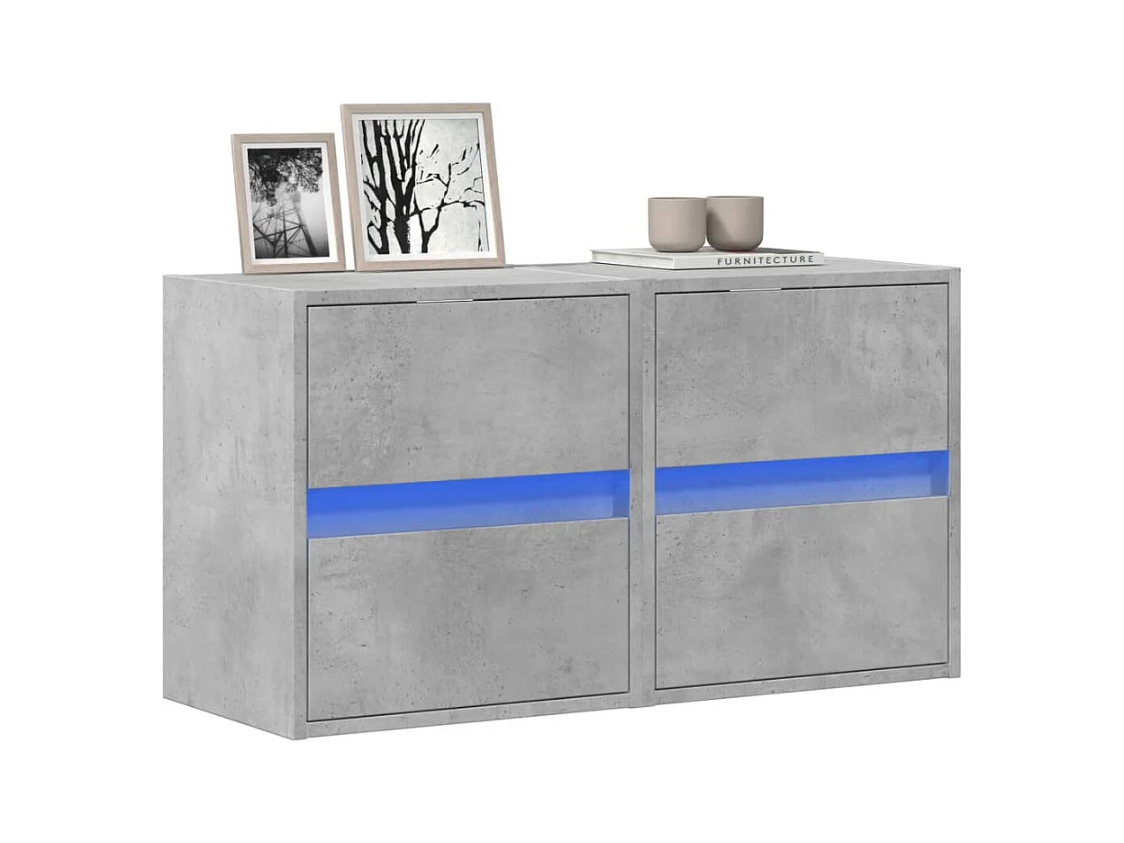 Meubles TV muraux et lumières LED 2 pcs gris béton 41x31x45 cm