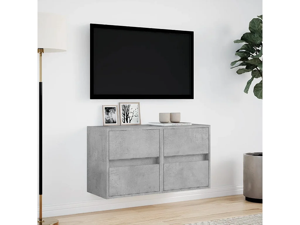 Meubles TV muraux et lumières LED 2 pcs gris béton 41x31x45 cm