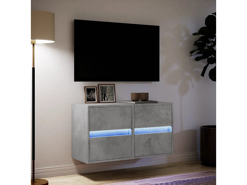 Meubles TV muraux et lumières LED 2 pcs gris béton 41x31x45 cm