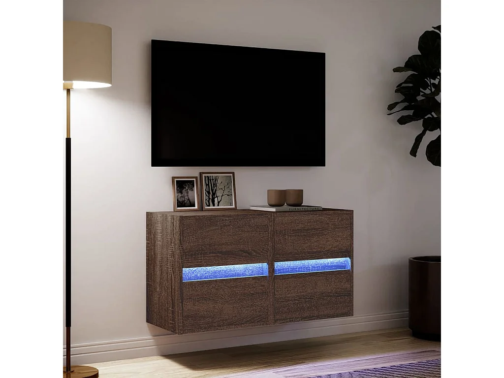 Móveis de parede para TV com luzes LED 2 pcs carvalho castanho