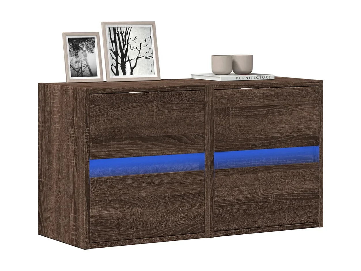 Meubles TV muraux lumières LED 2 pcs chêne marron 41x31x45 cm