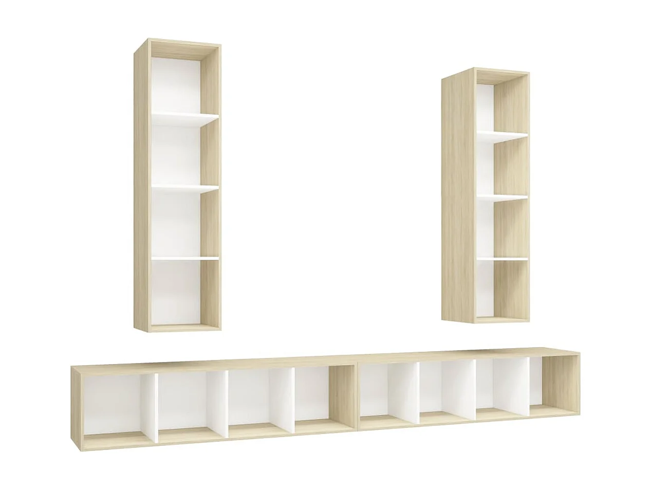 Meubles TV muraux 4 pcs Blanc et chêne sonoma Bois d'ingénierie