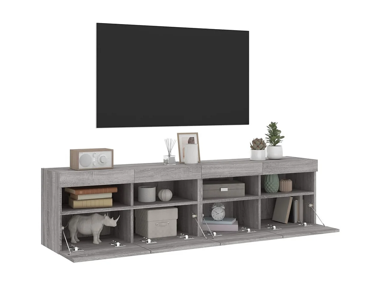 Mobili TV a Parete con Luci LED 2pz Grigio Sonoma 80x30x40 cm