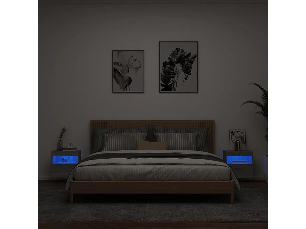 TV-Wandschränke mit LED-Leuchten 2 Stk. Grau Sonoma 40x30x40 cm