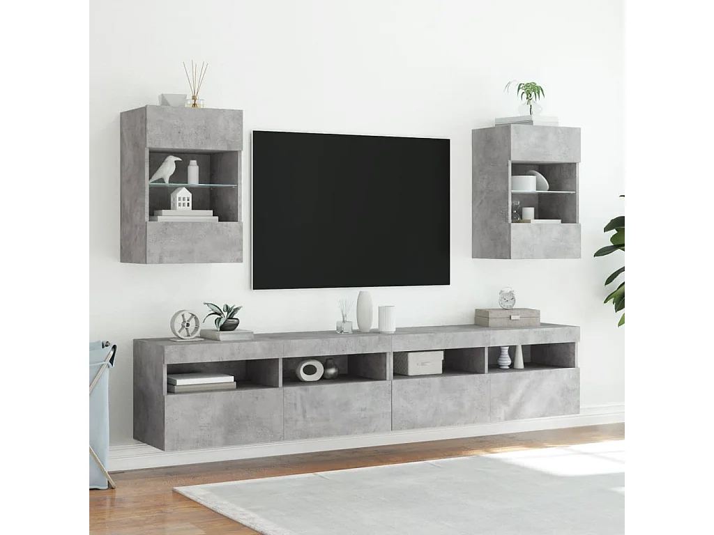 Mobili TV a Parete con Luci LED 2pz Grigio Cemento 40x30x60,5cm