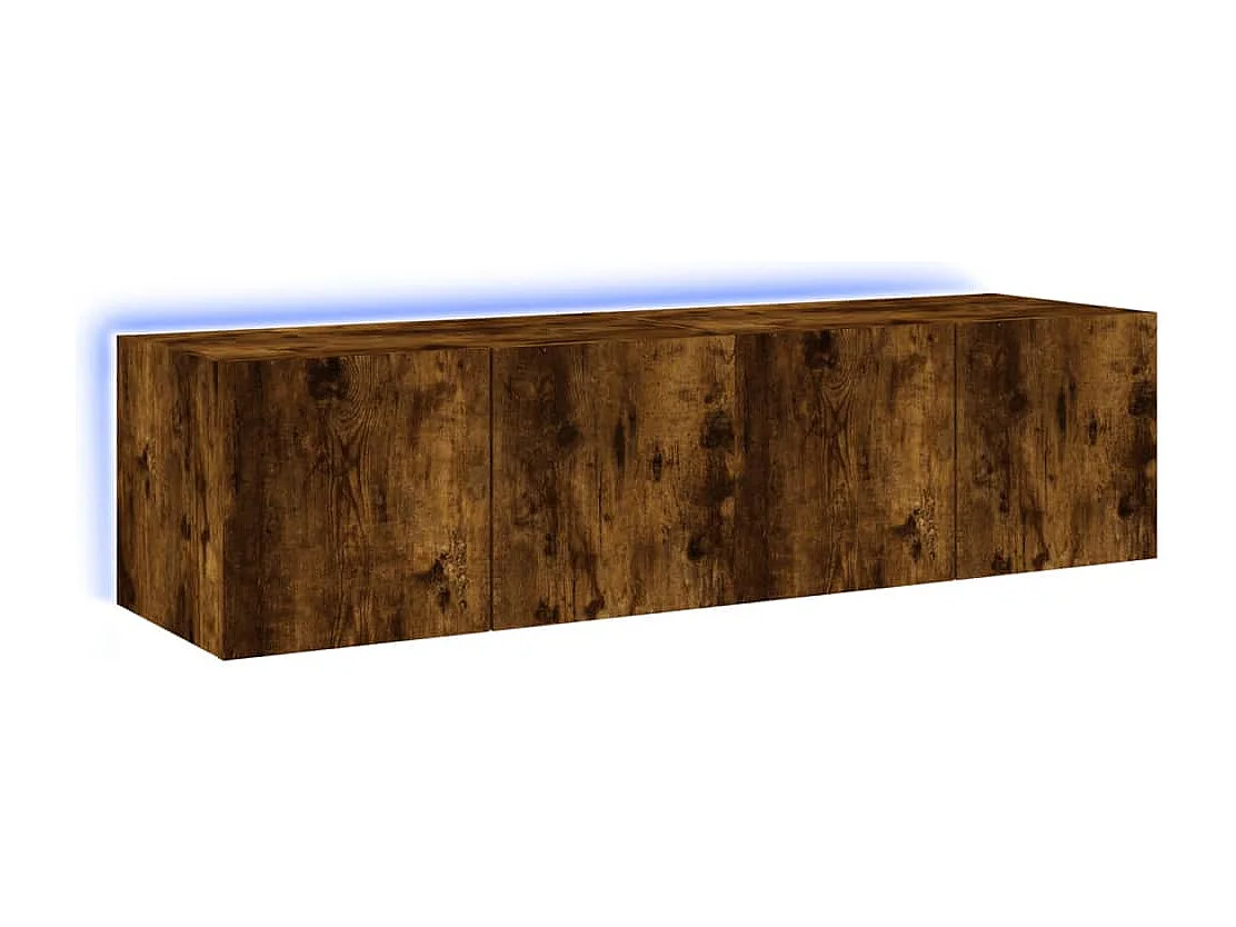Meubles TV muraux et lumières LED 2pcs chêne fumé 60x35x31 cm