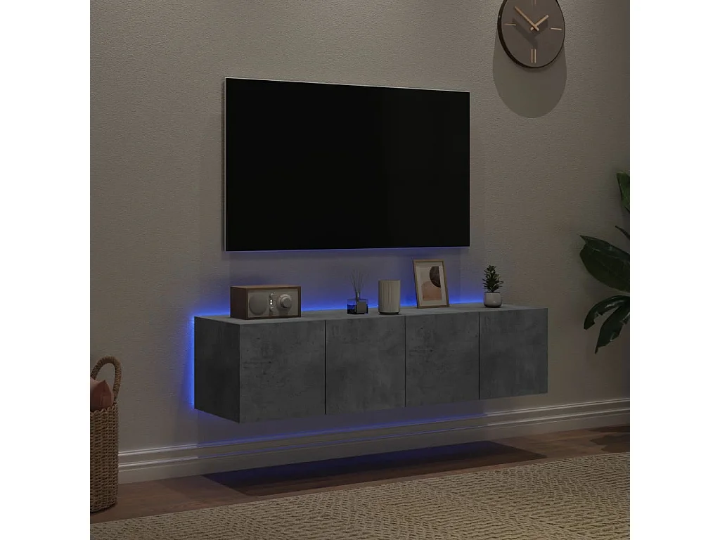 Muebles TV de pared luces LED 2 uds gris hormigón 60x35x31 cm