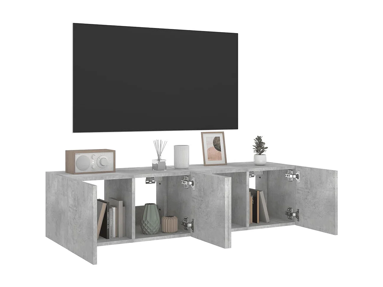 Muebles TV de pared luces LED 2 uds gris hormigón 60x35x31 cm