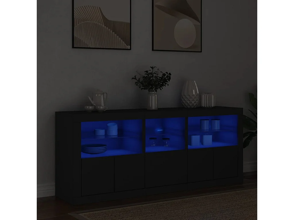 Buffet avec lumières LED noir 162x37x67 cm
