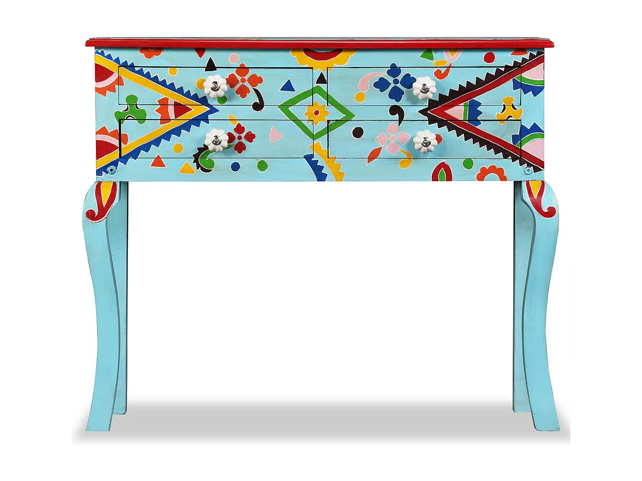 Mesa consola madeira mangueira maciça azul pintada à mão