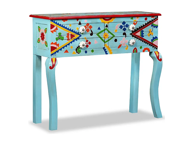 Mesa consola madeira mangueira maciça azul pintada à mão
